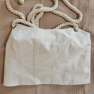 Dolls Kill Darker  Wavs White Corset Leather Top with Rope Straps Size Medium